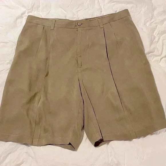 Jamaica Jaxx pleated Shorts Mens 38 Brown 100% Silk Relax Beach cool comfort - Picture 1 of 11